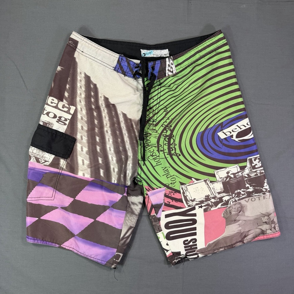 Vintage B Spirit All Over Print Board Shorts Size 31 Grunge Popart Propaganda
